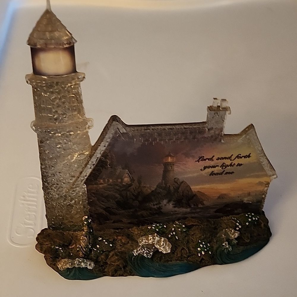 Thomas Kinkade Lighthouse and Cottage Decor - Brown and Blue
